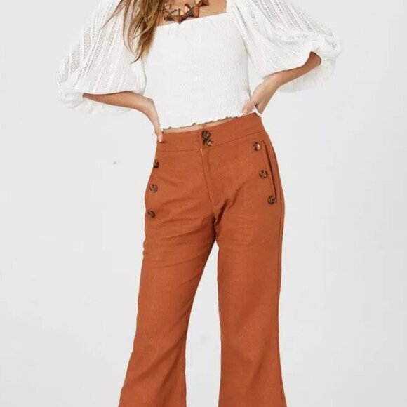 Free People Jen’s Pirate Booty Pants - FP Jen’s Pirate Booty | Gwen Cropped Linen Pants Sunburn/Rust, size XS